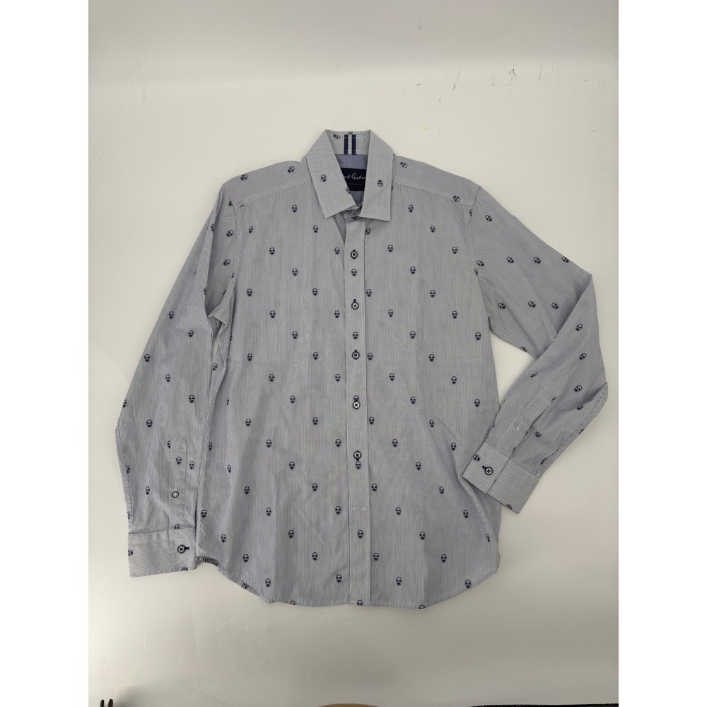 Robert Graham Mens Tailored Fit Skull Pinstripe Button Down Shirt Blue White S